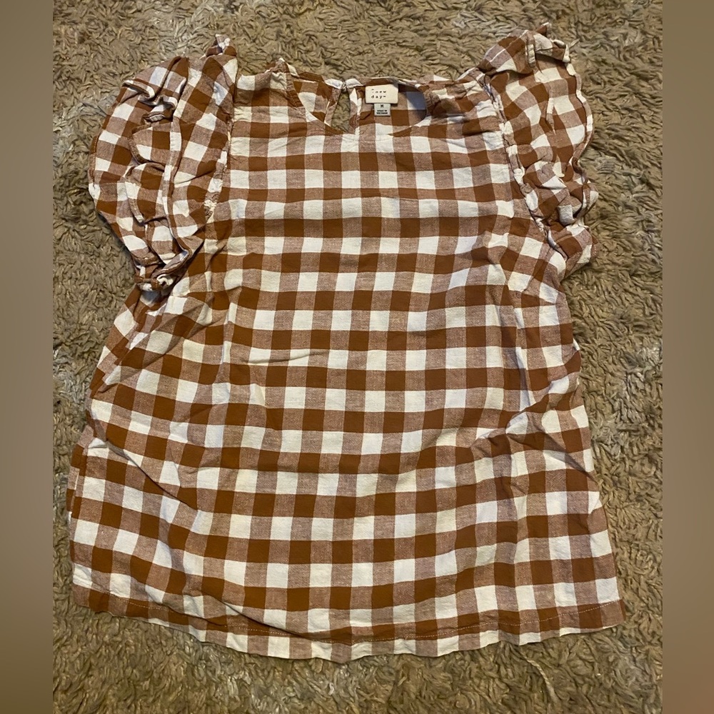 A New Day Brown and White Checkered Shirt